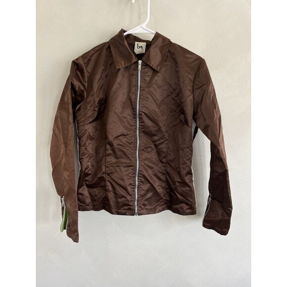 BN Blanc Noir Womens Jacket Large Brown Moto Zipper Zip Biker Long Sleeve Top - Picture 1 of 5